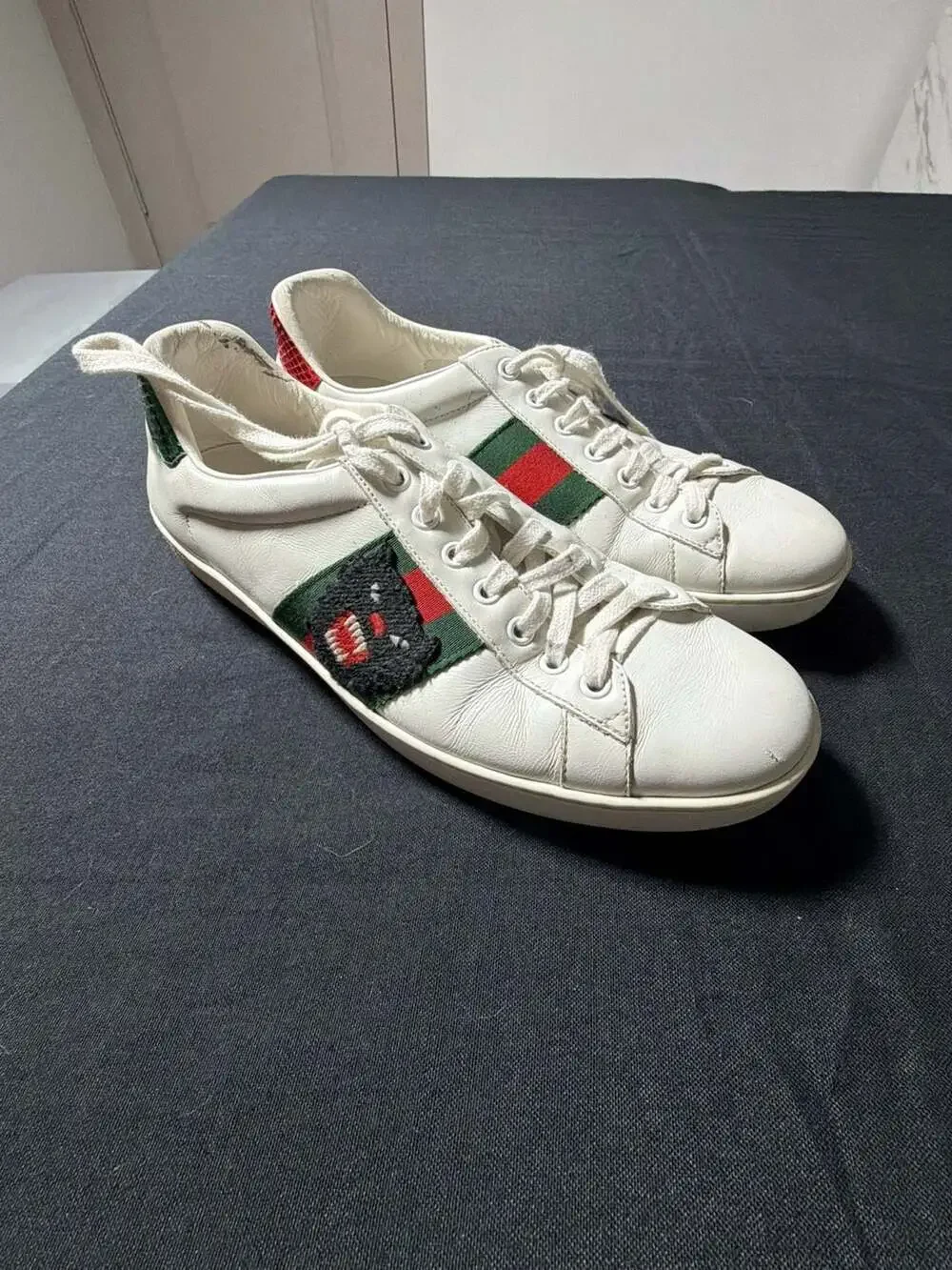 Gucci Ace Leather Low-Top Sneakers with Panther Embroidery